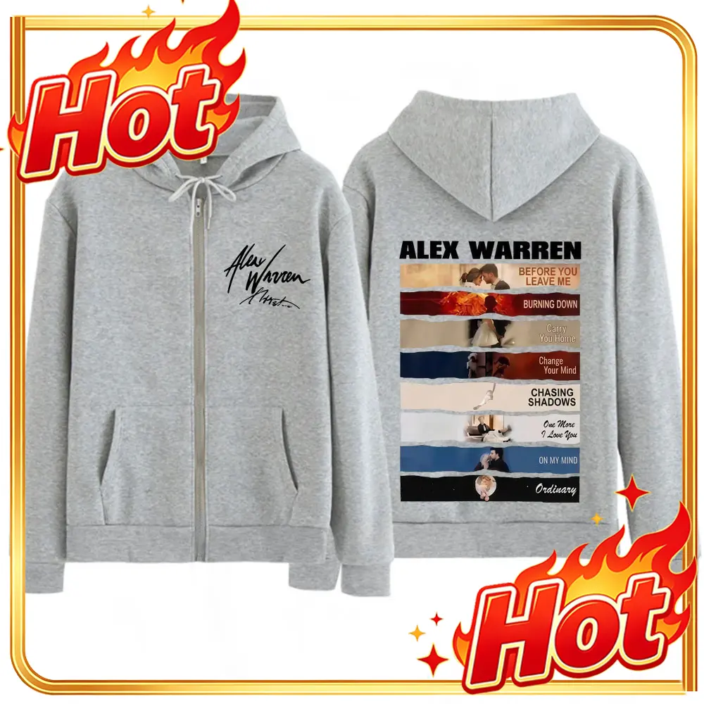 Mens Fashion Zip Up Hoodies - Singer Alex Warren 2026 Tour Print