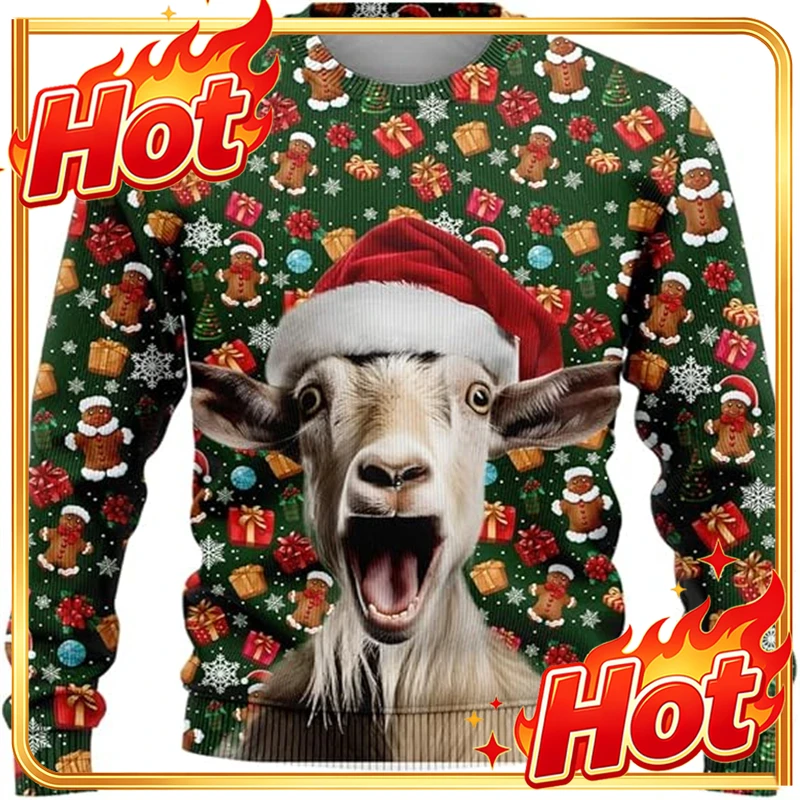 Mens Fashion Clothes - Funny Animal Goat Graphic Ugly Christmas