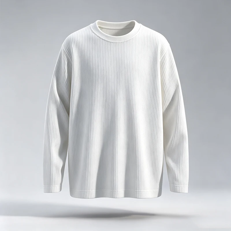 Men'S Fashion T Shirts - Men Vertical Ribbed Crew Neck Long