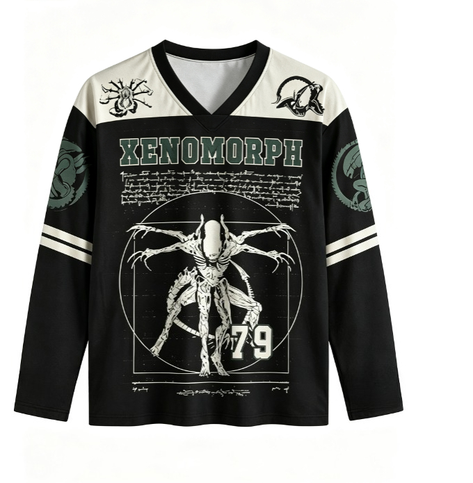 Mens Fashion Summer - Unisex Vintage Xenomorph V Neck Long